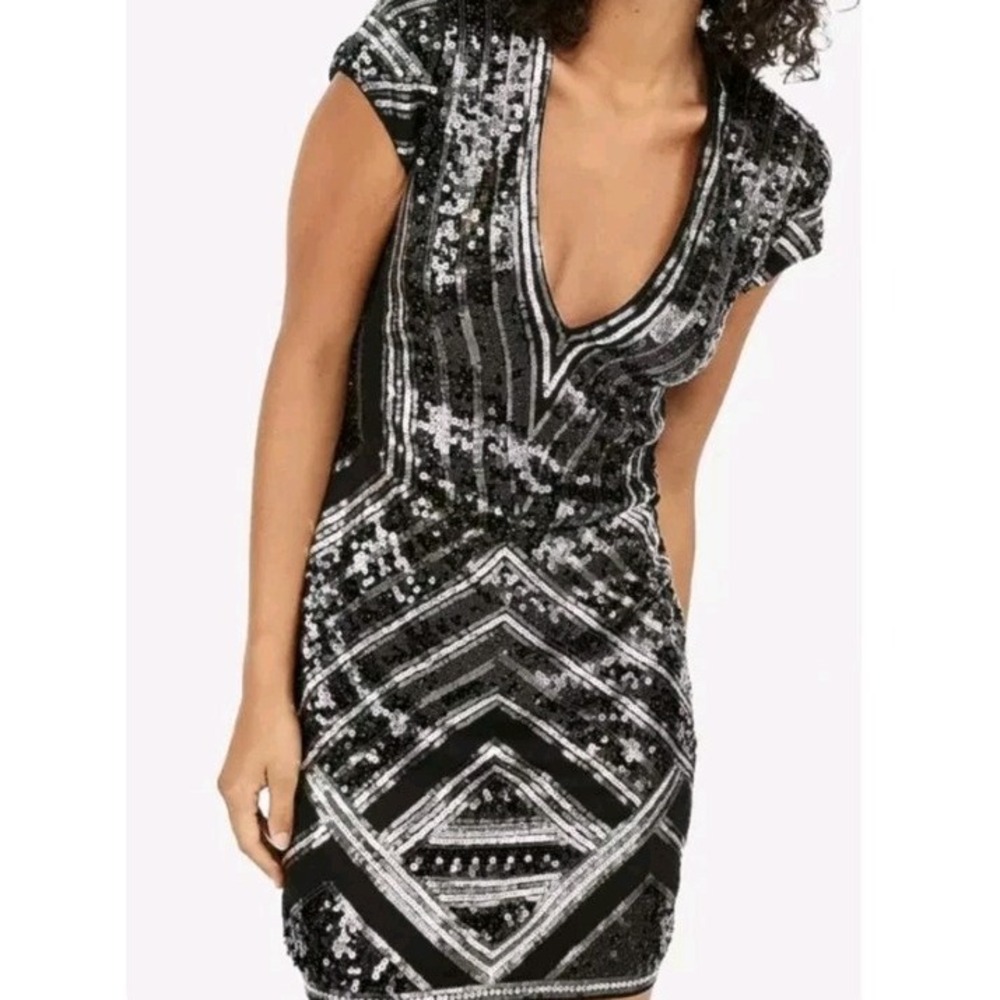 Express Black Silver Sequin Bodycon Mini Dress Party‎ Cocktail Size M